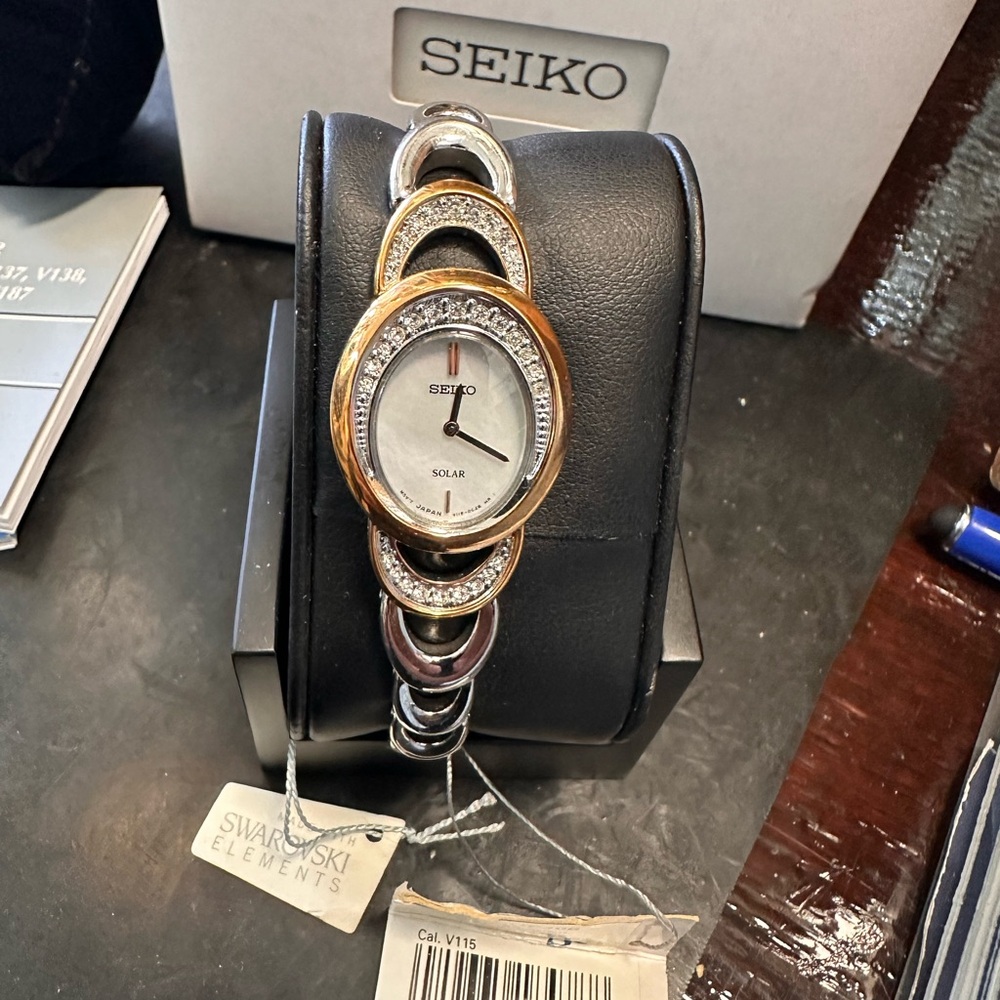 Seiko Sup306 Core Solar Mother Of Pearl Dial Swarovski Crystal Ladies